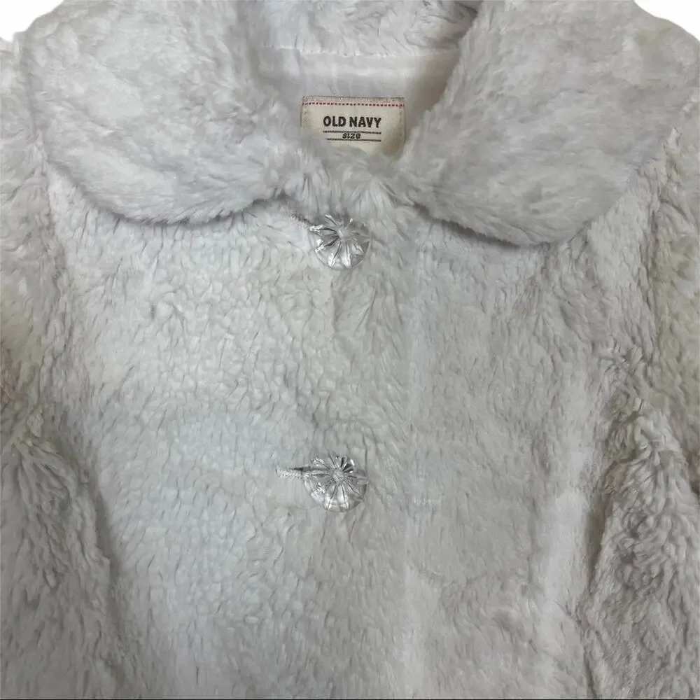 Old Navy Faux Fur Front Button Coat Ivory Size 2T